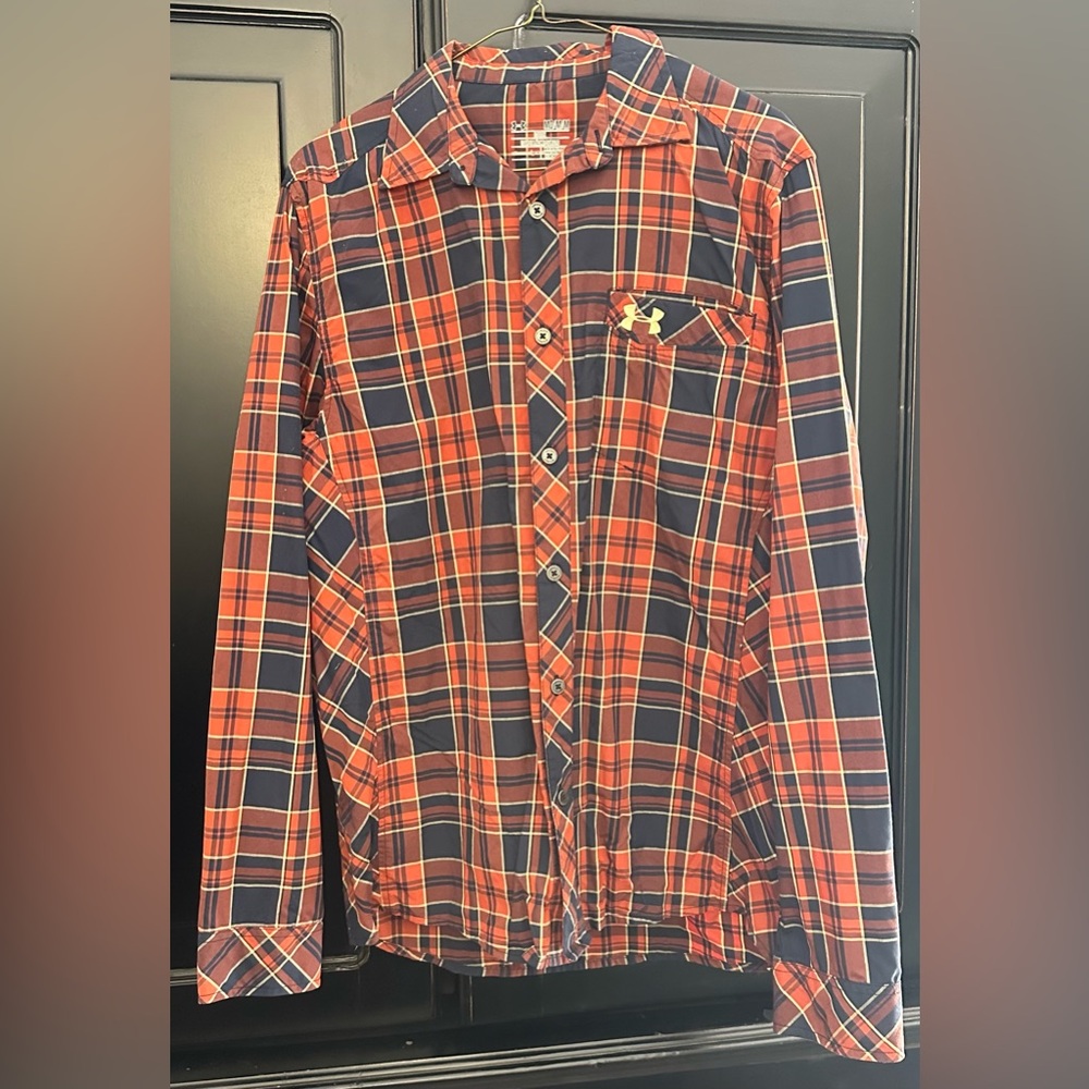 Under Armour Men's dark orange and Navy Plaid Shirt
